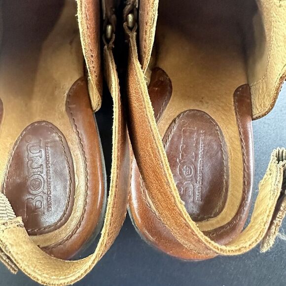 Born Pindo Slingback Harness Mule Clog Women 9 Brown Leather Studded Heeled Boot - Picture 7 of 14